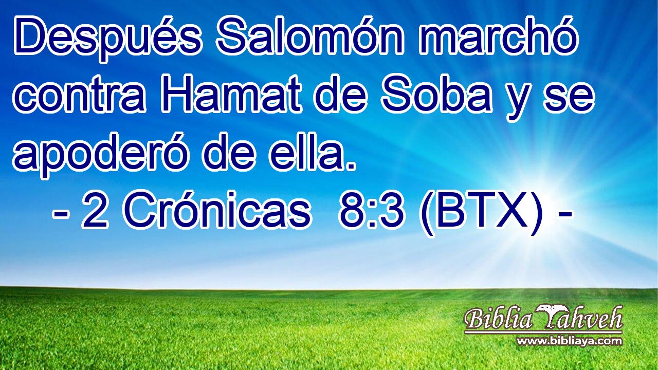 Después Salomón marchó contra Hamat de Soba y se apoderó de ella.