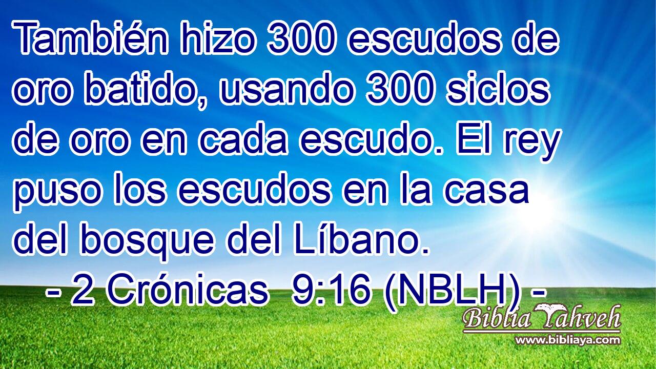  También hizo 300 escudos de oro batido, usando 300 siclos de oro en cada escudo. El rey puso los escudos en la casa del bosque del Líbano. 