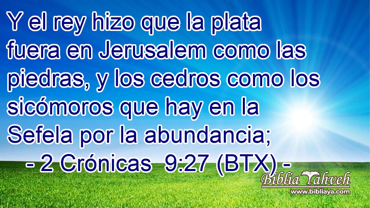 Y el rey hizo que la plata fuera en Jerusalem como las piedras, y los cedros como los sicómoros que hay en la Sefela por la abundancia;