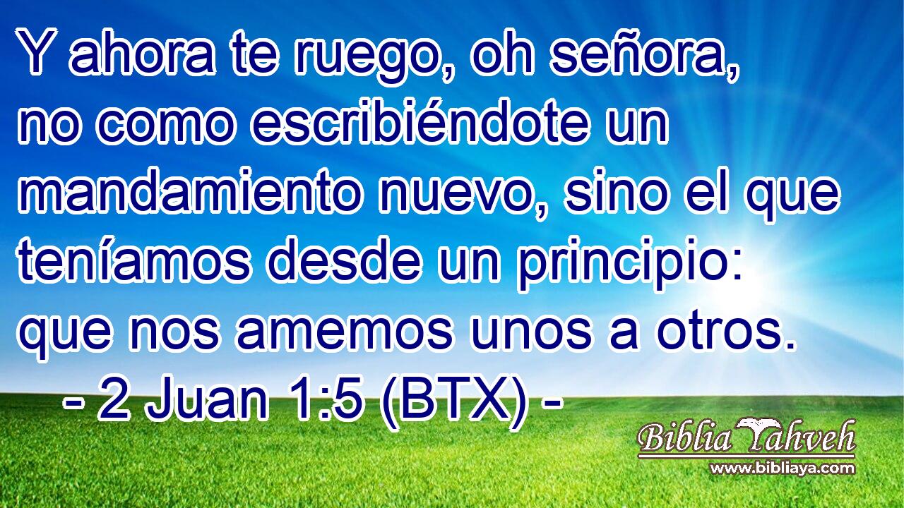 Y ahora te ruego, oh señora, no como escribiéndote un mandamiento nuevo, sino el que teníamos desde un principio: que nos amemos unos a otros.