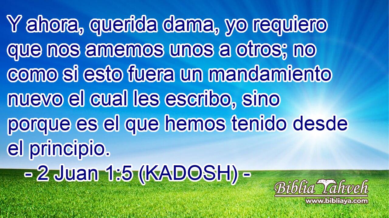  Y ahora, querida dama, yo requiero que nos amemos unos a otros; no como si esto fuera un mandamiento nuevo el cual les escribo, sino porque es el que hemos tenido desde el principio. 
