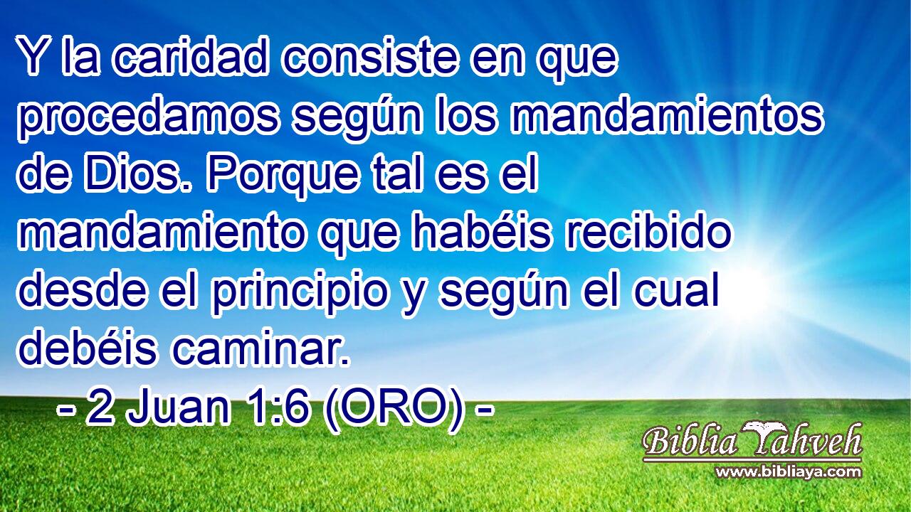  Y la caridad consiste en que procedamos según los mandamientos de Dios. Porque tal es el mandamiento que habéis recibido desde el principio y según el cual debéis caminar. 