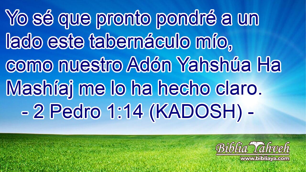  Yo sé que pronto pondré a un lado este tabernáculo mío, como nuestro Adón Yahshúa Ha Mashíaj me lo ha hecho claro. 