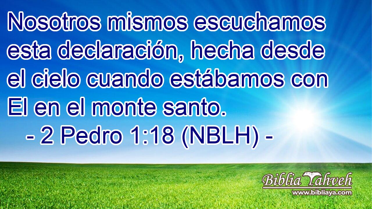  Nosotros mismos escuchamos esta declaración, hecha desde el cielo cuando estábamos con El en el monte santo. 