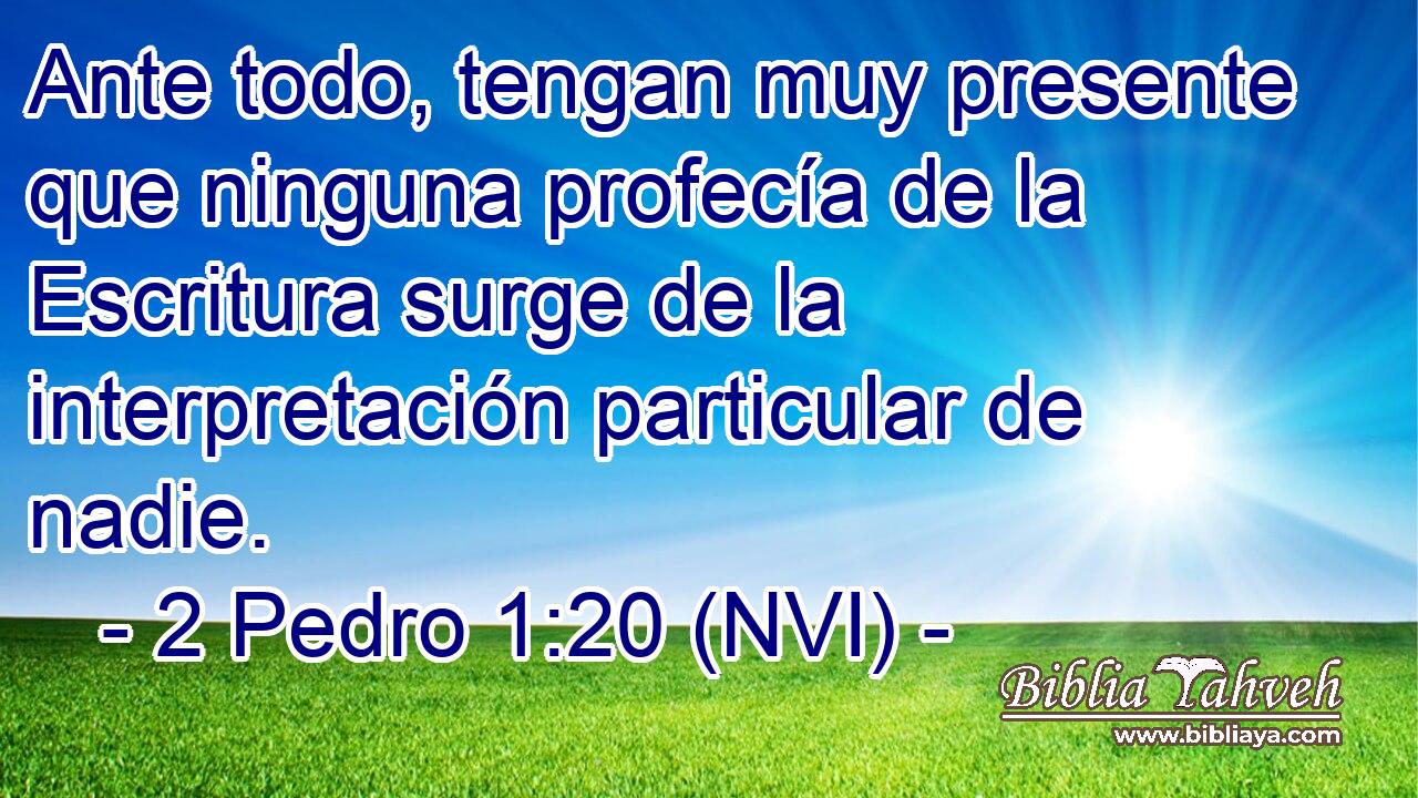  Ante todo, tengan muy presente que ninguna profecía de la Escritura surge de la interpretación particular de nadie. 