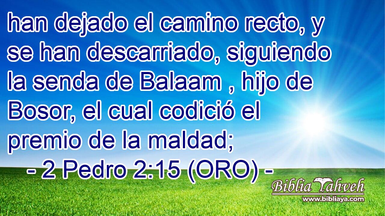  han dejado el camino recto, y se han descarriado, siguiendo la senda de Balaam , hijo de Bosor, el cual codició el premio de la maldad; 