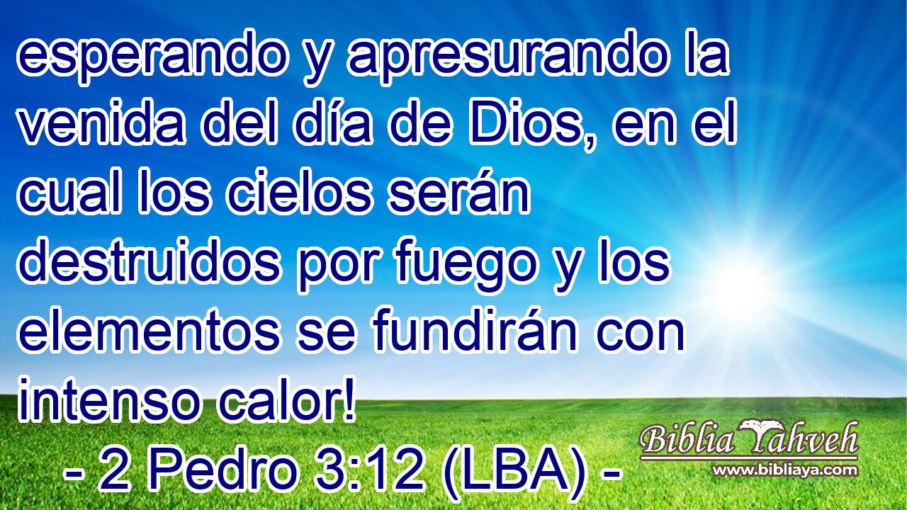 esperando y apresurando la venida del día de Dios, en el cual los cielos serán destruidos por fuego y los elementos se fundirán con intenso calor!