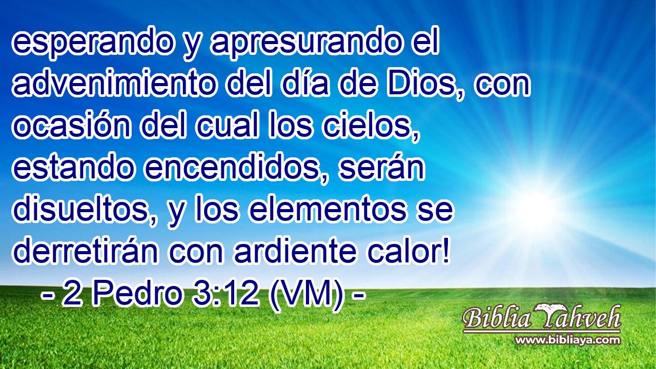  esperando y apresurando el advenimiento del día de Dios, con ocasión del cual los cielos, estando encendidos, serán disueltos, y los elementos se derretirán con ardiente calor! 