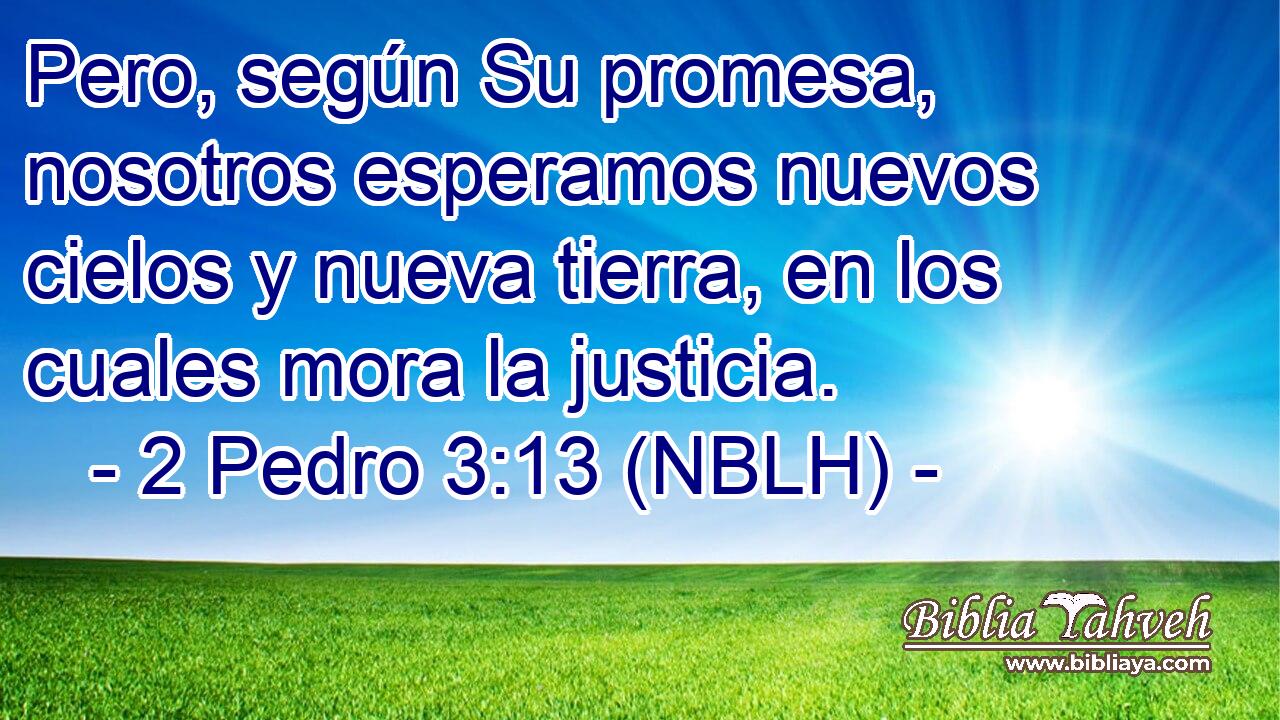  Pero, según Su promesa, nosotros esperamos nuevos cielos y nueva tierra, en los cuales mora la justicia. 