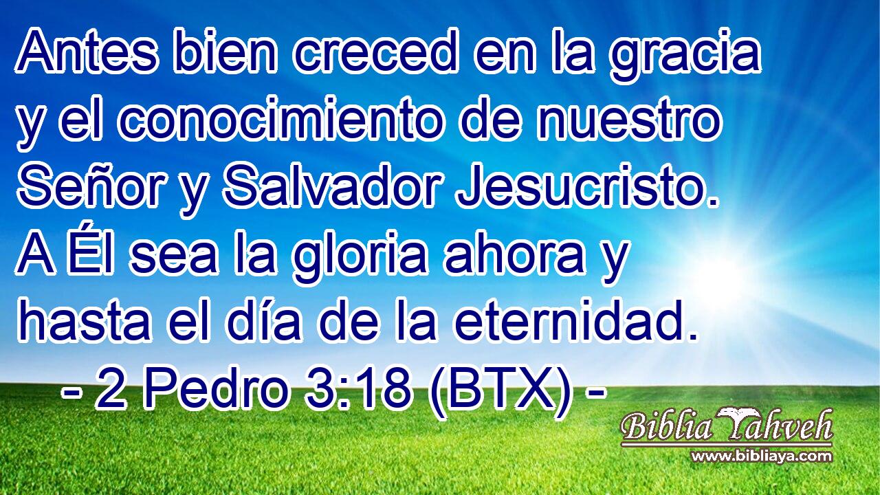 Antes bien creced en la gracia y el conocimiento de nuestro Señor y Salvador Jesucristo. A Él sea la gloria ahora y hasta el día de la eternidad.