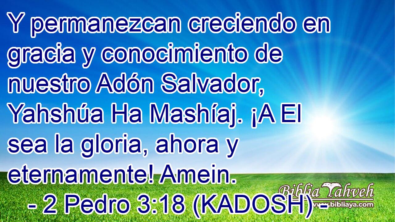  Y permanezcan creciendo en gracia y conocimiento de nuestro Adón Salvador, Yahshúa Ha Mashíaj. ¡A El sea la gloria, ahora y eternamente! Amein. 