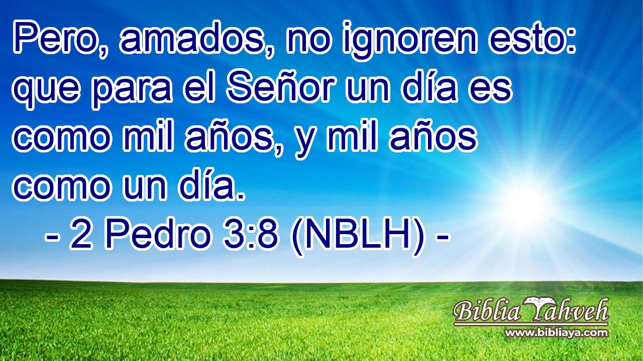 Pero, amados, no ignoren esto: que para el Señor un día es como mil años, y mil años como un día. 