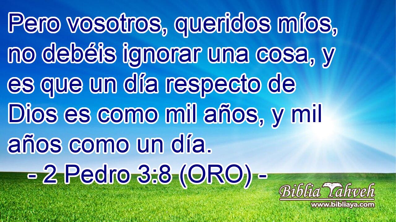  Pero vosotros, queridos míos, no debéis ignorar una cosa, y es que un día respecto de Dios es como mil años, y mil años como un día. 