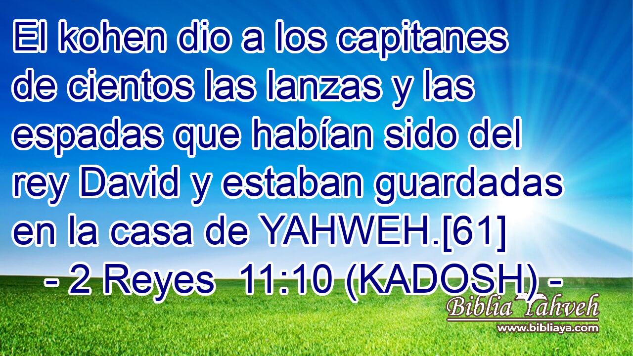  El kohen dio a los capitanes de cientos las lanzas y las espadas que habían sido del rey David y estaban guardadas en la casa de YAHWEH.[61] 