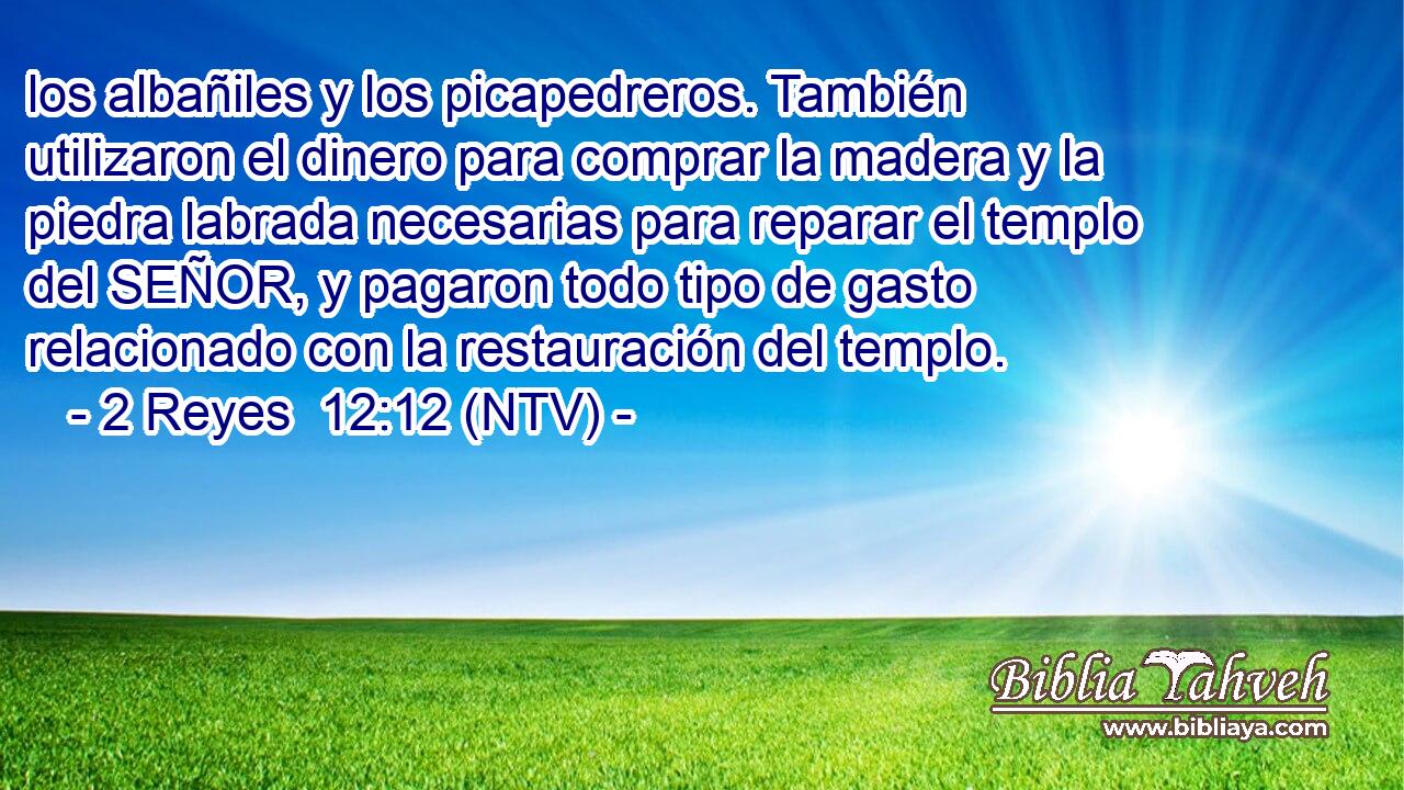 los albañiles y los picapedreros. También utilizaron el dinero para comprar la madera y la piedra labrada necesarias para reparar el templo del SEÑOR, y pagaron todo tipo de gasto relacionado con la restauración del templo.