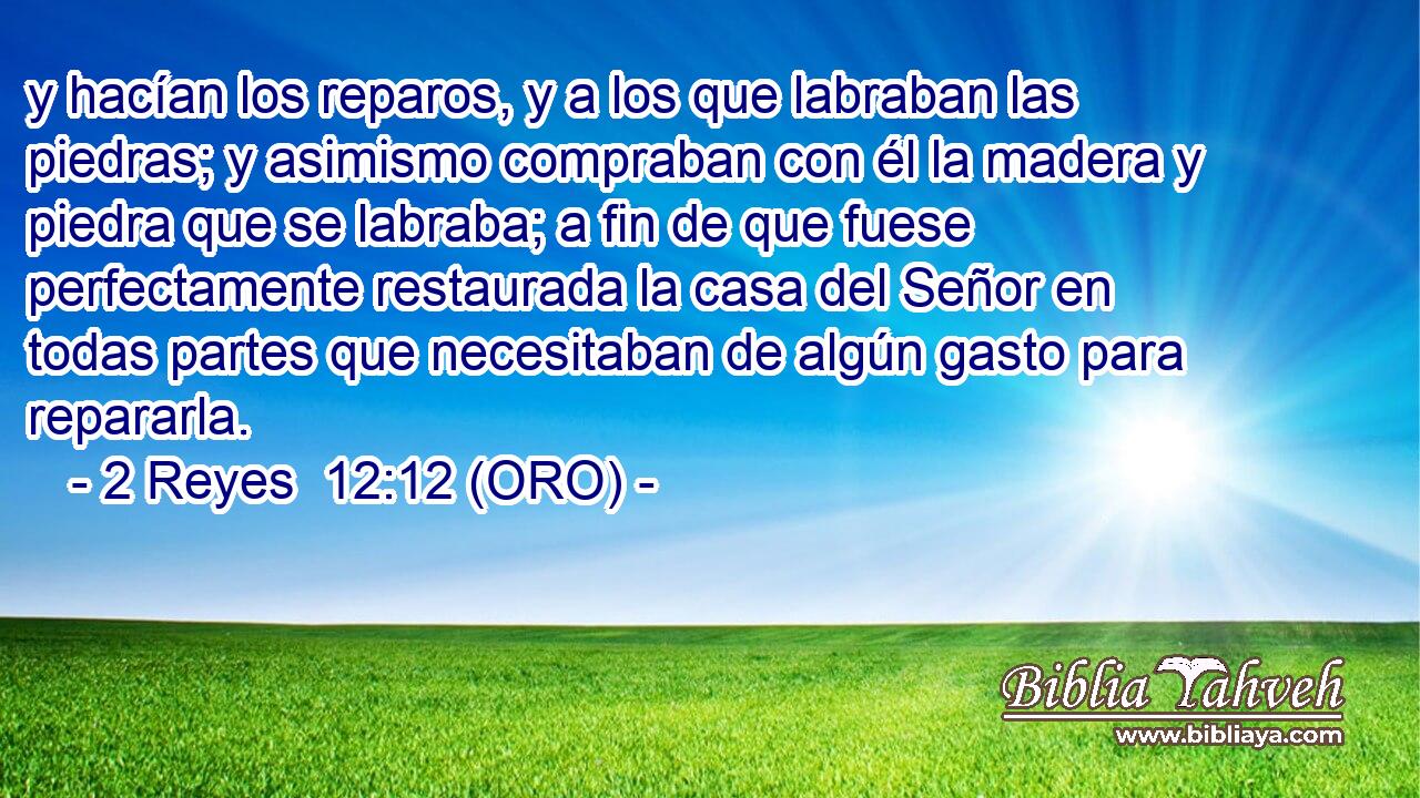  y hacían los reparos, y a los que labraban las piedras; y asimismo compraban con él la madera y piedra que se labraba; a fin de que fuese perfectamente restaurada la casa del Señor en todas partes que necesitaban de algún gasto para repararla. 