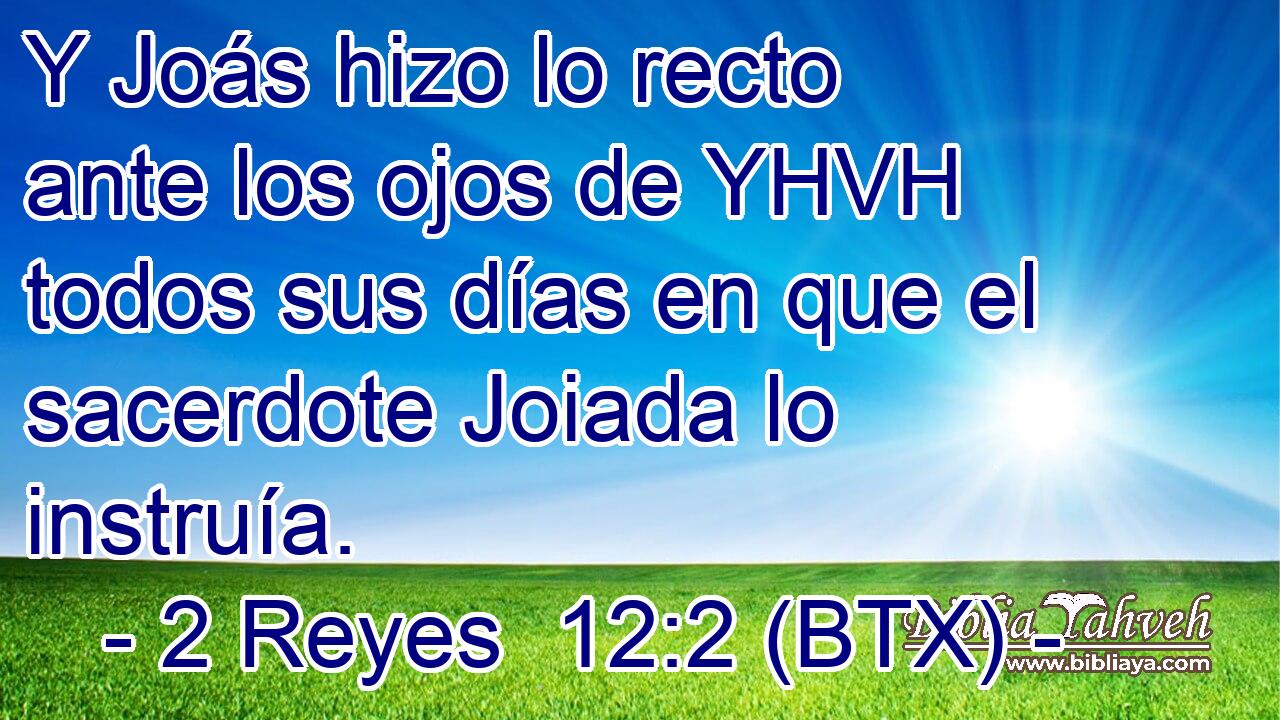 Y Joás hizo lo recto ante los ojos de YHVH todos sus días en que el sacerdote Joiada lo instruía.
