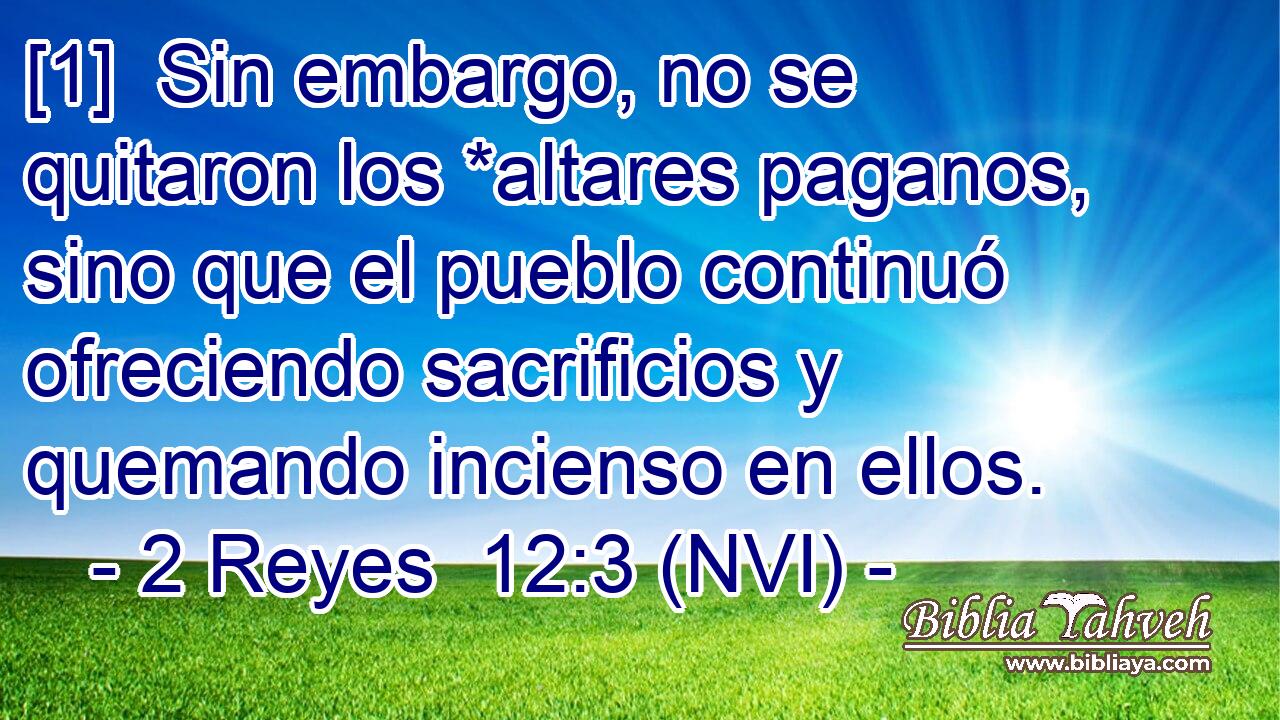  [1]  Sin embargo, no se quitaron los *altares paganos, sino que el pueblo continuó ofreciendo sacrificios y quemando incienso en ellos. 