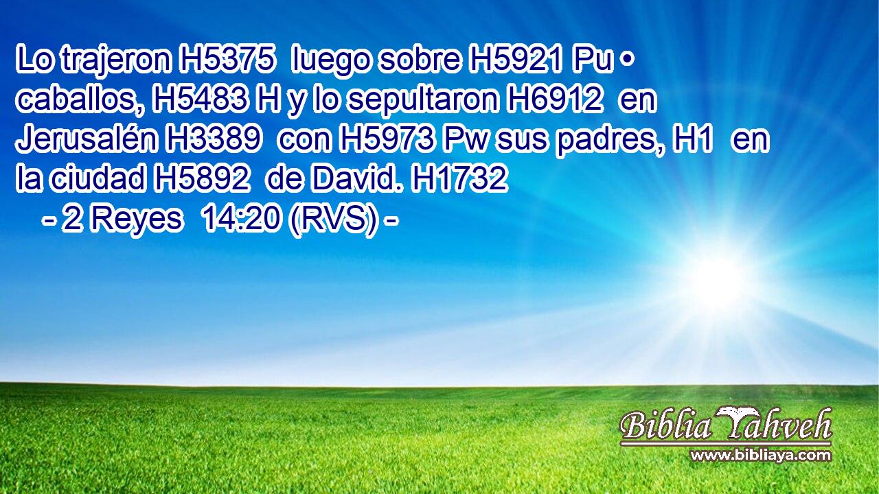 Lo trajeron H5375  luego sobre H5921 Pu • caballos, H5483 H y lo sepultaron H6912  en Jerusalén H3389  con H5973 Pw sus padres, H1  en la ciudad H5892  de David. H1732  
