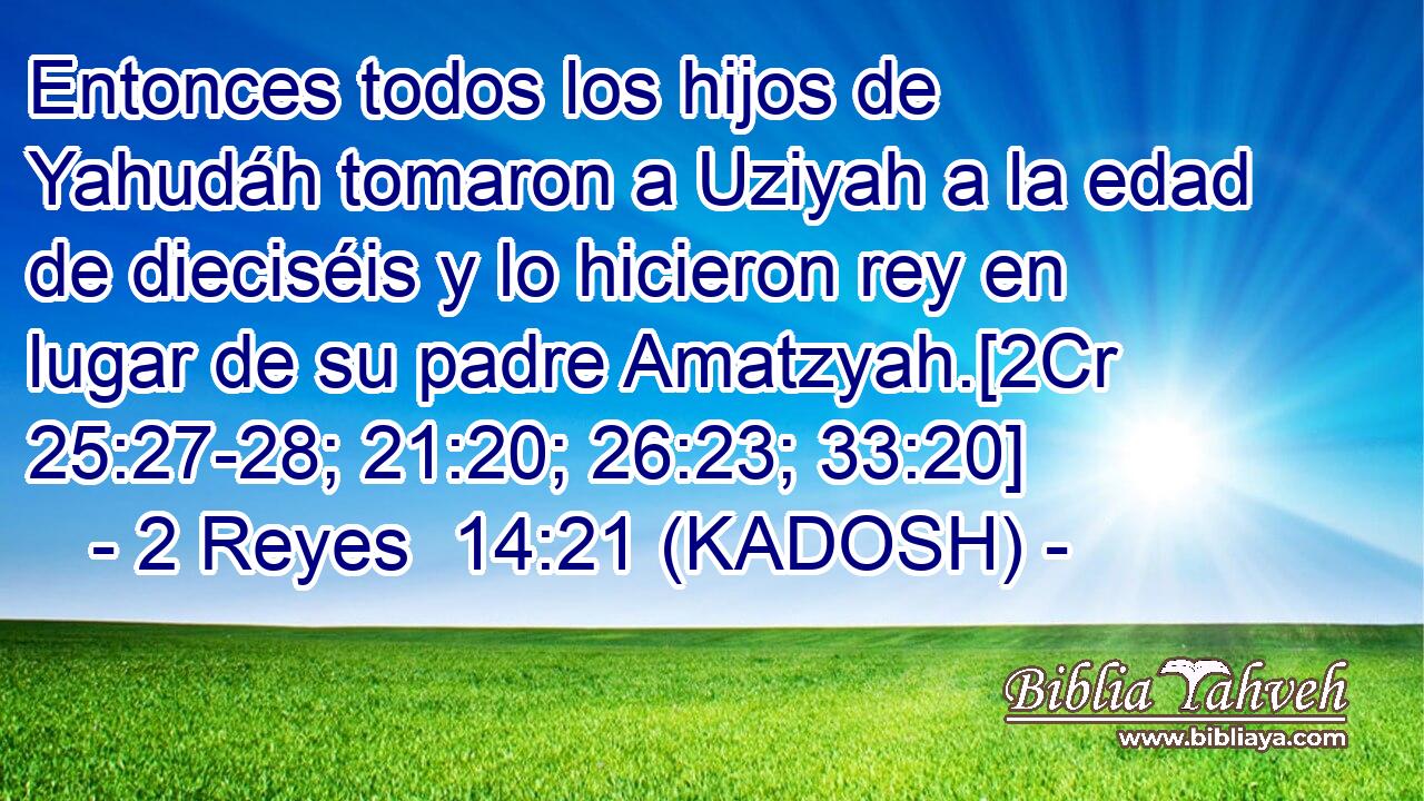  Entonces todos los hijos de Yahudáh tomaron a Uziyah a la edad de dieciséis y lo hicieron rey en lugar de su padre Amatzyah.[2Cr 25:27-28; 21:20; 26:23; 33:20] 