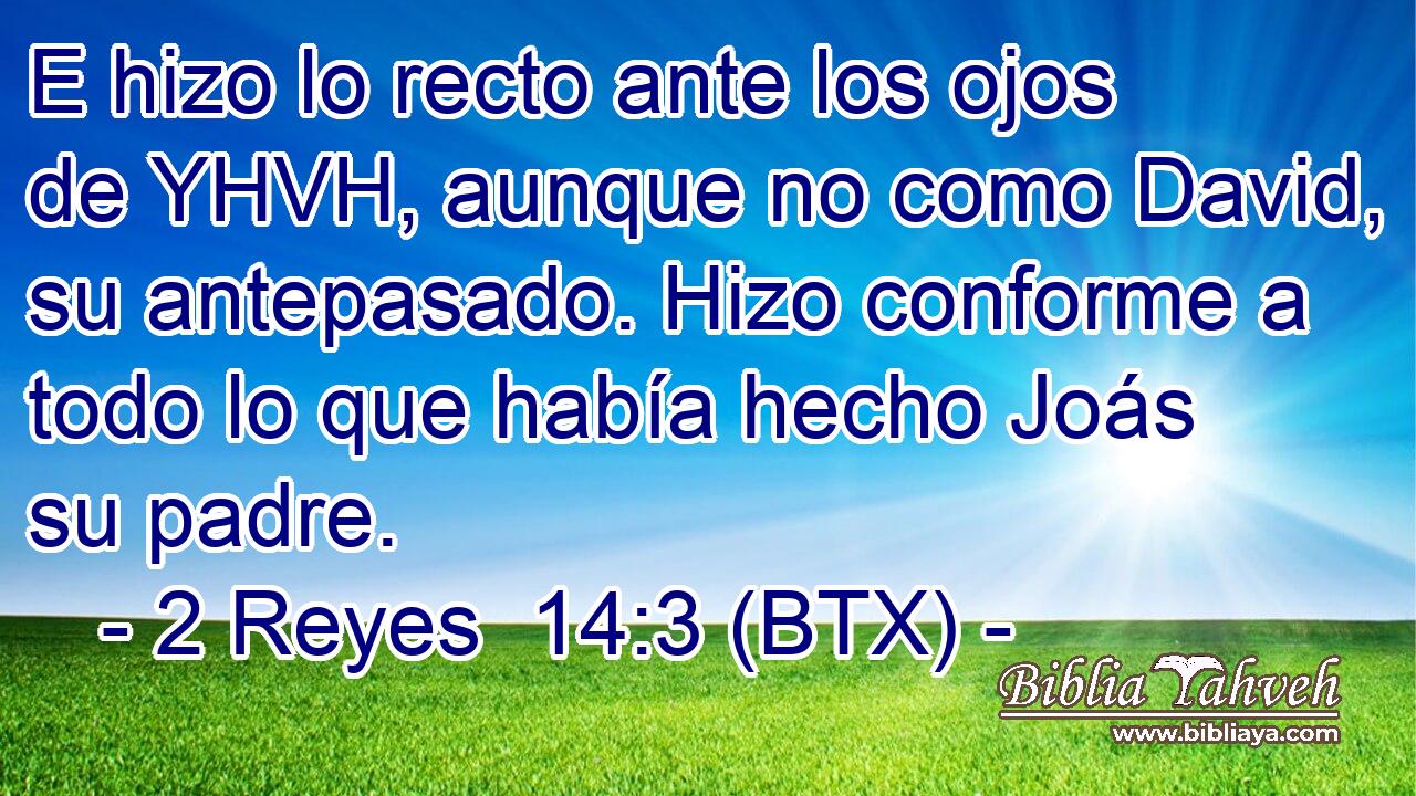 E hizo lo recto ante los ojos de YHVH, aunque no como David, su antepasado. Hizo conforme a todo lo que había hecho Joás su padre.