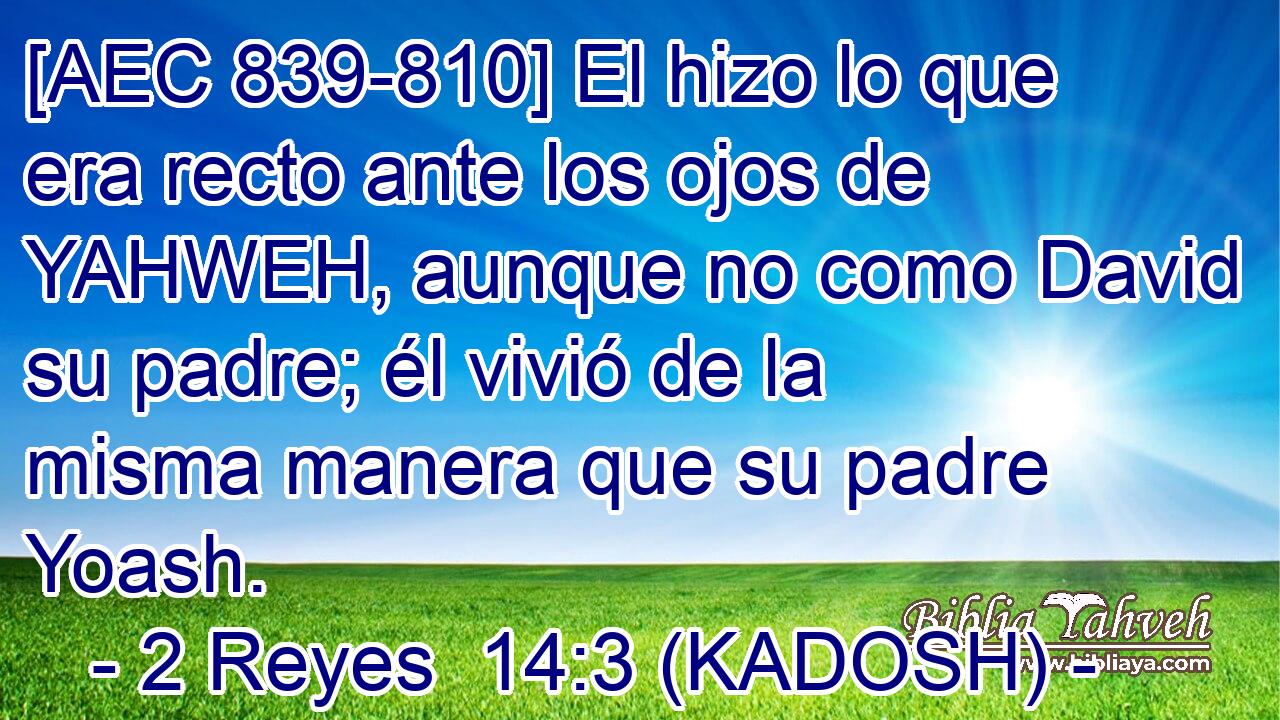  [AEC 839-810] El hizo lo que era recto ante los ojos de YAHWEH, aunque no como David su padre; él vivió de la misma manera que su padre Yoash. 