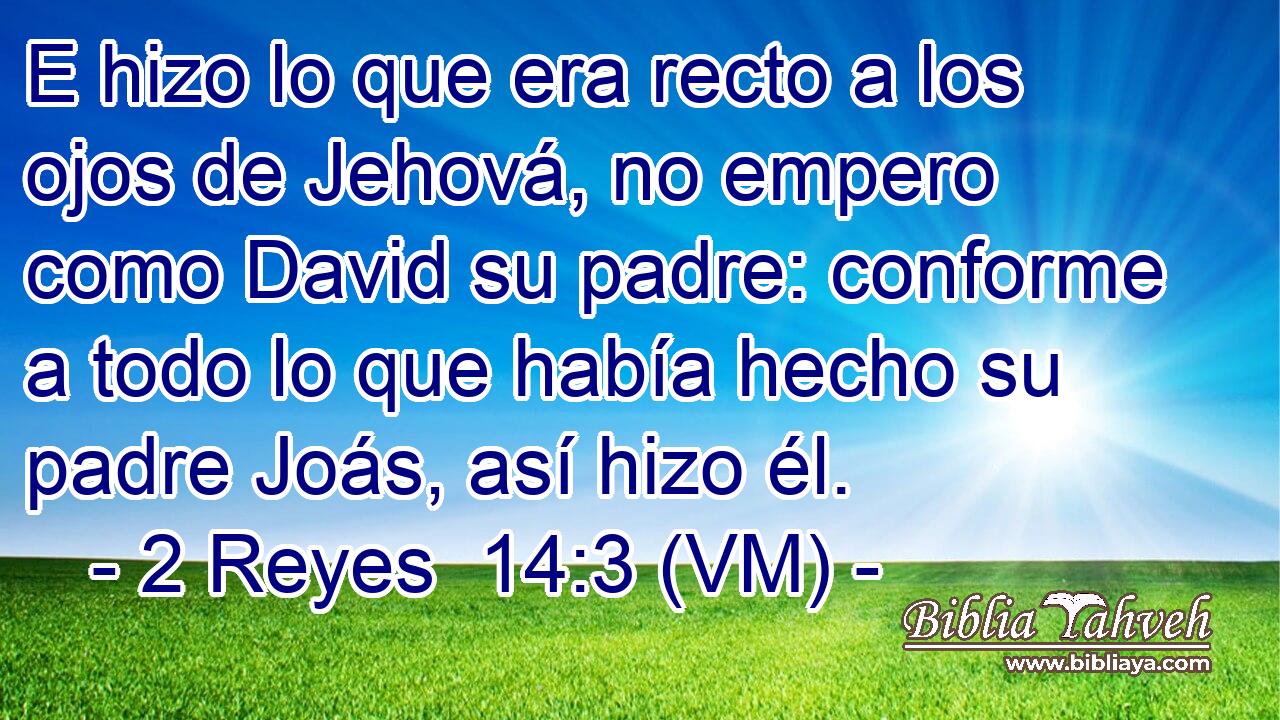  E hizo lo que era recto a los ojos de Jehová, no empero como David su padre: conforme a todo lo que había hecho su padre Joás, así hizo él. 