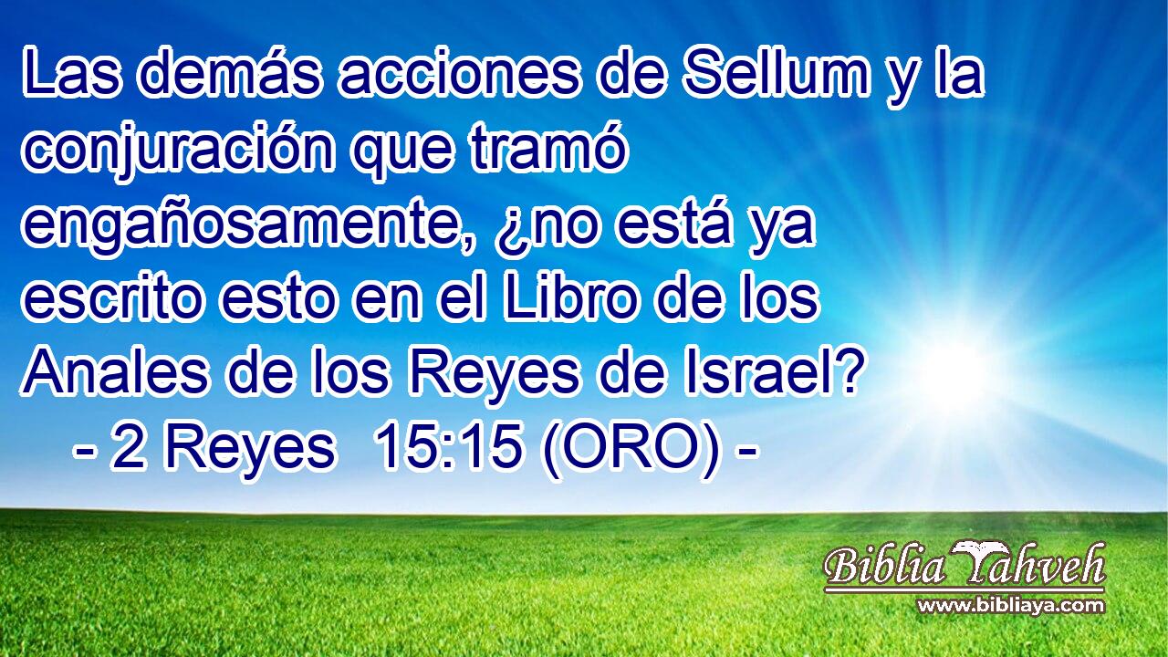  Las demás acciones de Sellum y la conjuración que tramó engañosamente, ¿no está ya escrito esto en el Libro de los Anales de los Reyes de Israel? 