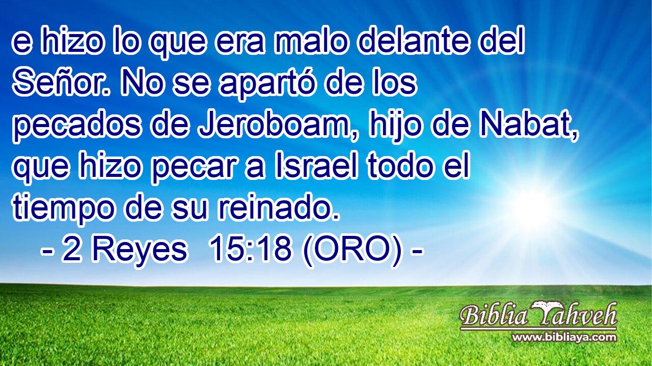  e hizo lo que era malo delante del Señor. No se apartó de los pecados de Jeroboam, hijo de Nabat, que hizo pecar a Israel todo el tiempo de su reinado. 