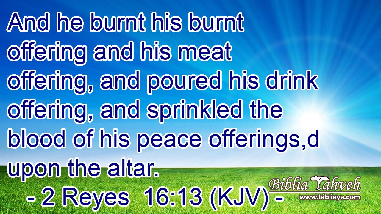 And he burnt his burnt offering and his meat offering, and poured his drink offering, and sprinkled the blood of his peace offerings,d upon the altar.
