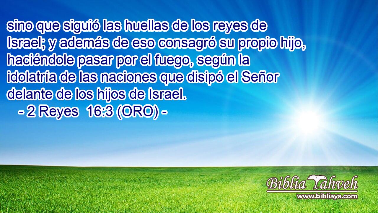  sino que siguió las huellas de los reyes de Israel; y además de eso consagró su propio hijo, haciéndole pasar por el fuego, según la idolatría de las naciones que disipó el Señor delante de los hijos de Israel. 