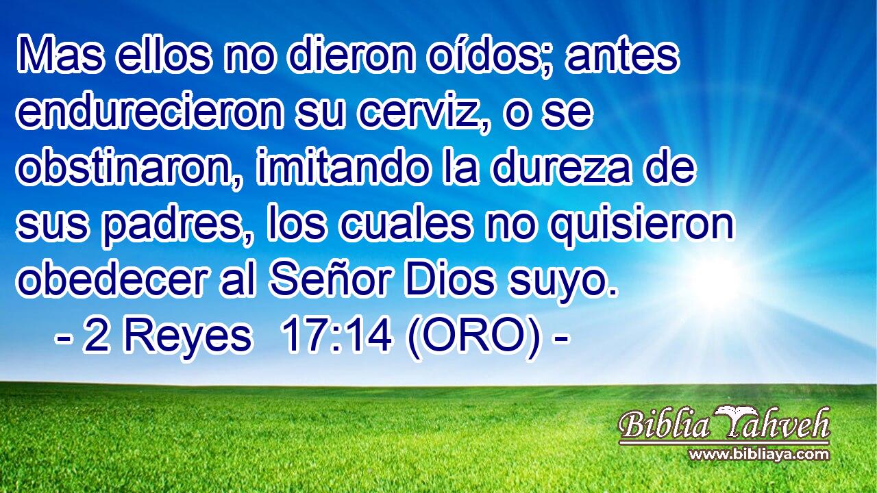  Mas ellos no dieron oídos; antes endurecieron su cerviz, o se obstinaron, imitando la dureza de sus padres, los cuales no quisieron obedecer al Señor Dios suyo. 