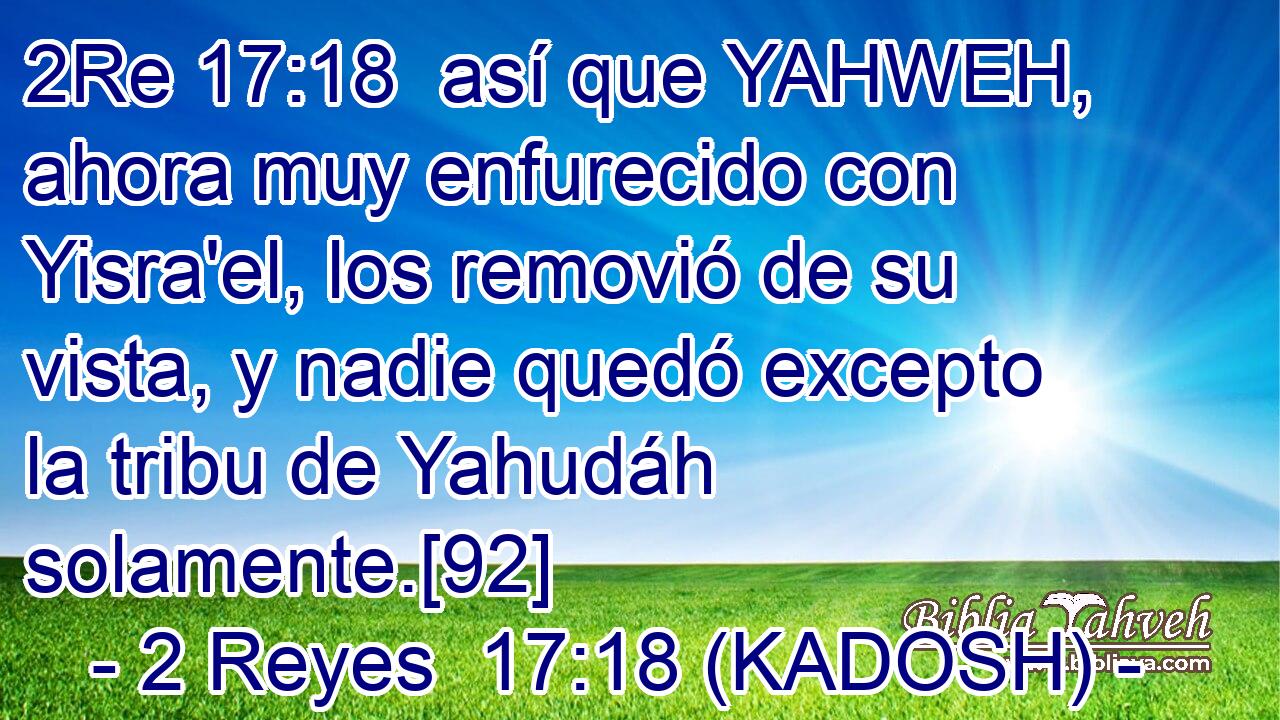  así que YAHWEH, ahora muy enfurecido con Yisra'el, los removió de su vista, y nadie quedó excepto la tribu de Yahudáh solamente.[92] 