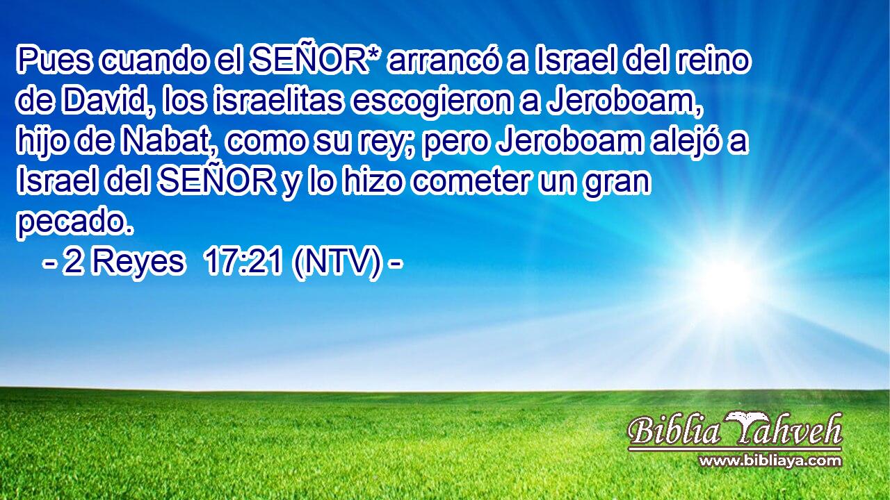 Pues cuando el SEÑOR* arrancó a Israel del reino de David, los israelitas escogieron a Jeroboam, hijo de Nabat, como su rey; pero Jeroboam alejó a Israel del SEÑOR y lo hizo cometer un gran pecado.