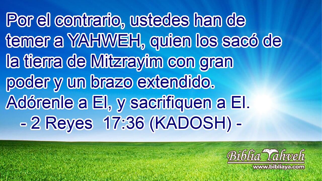  Por el contrario, ustedes han de temer a YAHWEH, quien los sacó de la tierra de Mitzrayim con gran poder y un brazo extendido. Adórenle a El, y sacrifiquen a El. 