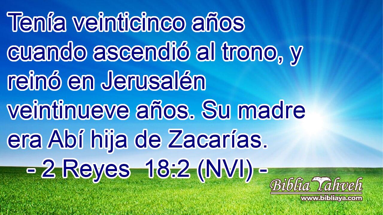  Tenía veinticinco años cuando ascendió al trono, y reinó en Jerusalén veintinueve años. Su madre era Abí hija de Zacarías. 