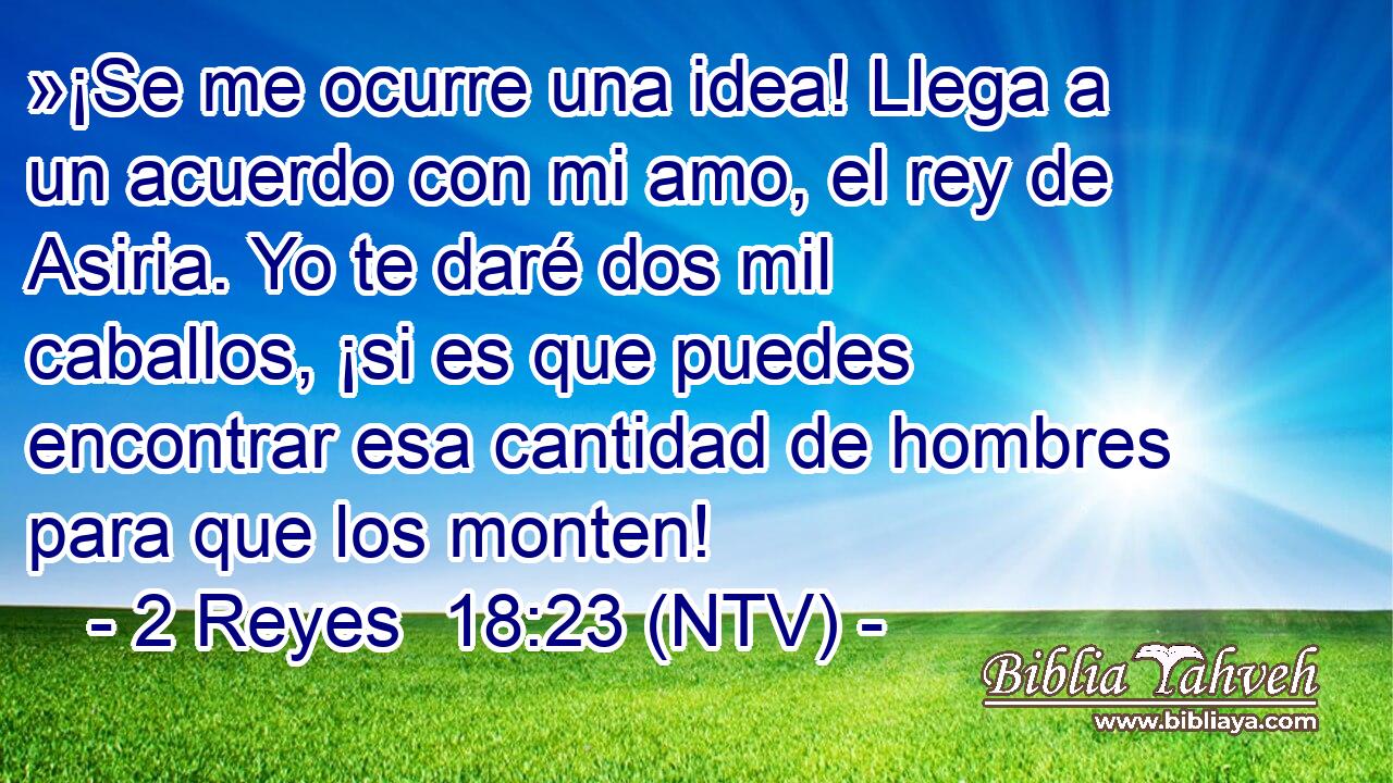 »¡Se me ocurre una idea! Llega a un acuerdo con mi amo, el rey de Asiria. Yo te daré dos mil caballos, ¡si es que puedes encontrar esa cantidad de hombres para que los monten!