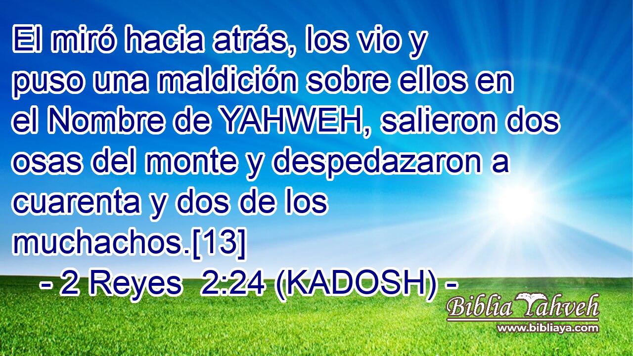  El miró hacia atrás, los vio y puso una maldición sobre ellos en el Nombre de YAHWEH, salieron dos osas del monte y despedazaron a cuarenta y dos de los muchachos.[13] 
