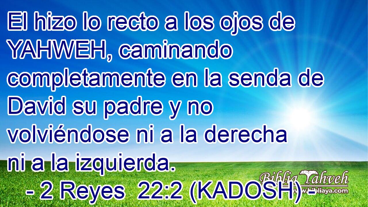  El hizo lo recto a los ojos de YAHWEH, caminando completamente en la senda de David su padre y no volviéndose ni a la derecha ni a la izquierda. 