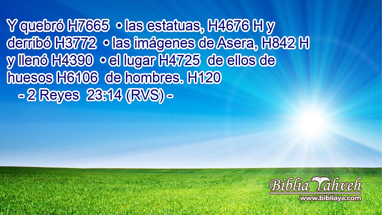 Y quebró H7665  • las estatuas, H4676 H y derribó H3772  • las imágenes de Asera, H842 H y llenó H4390  • el lugar H4725  de ellos de huesos H6106  de hombres. H120  