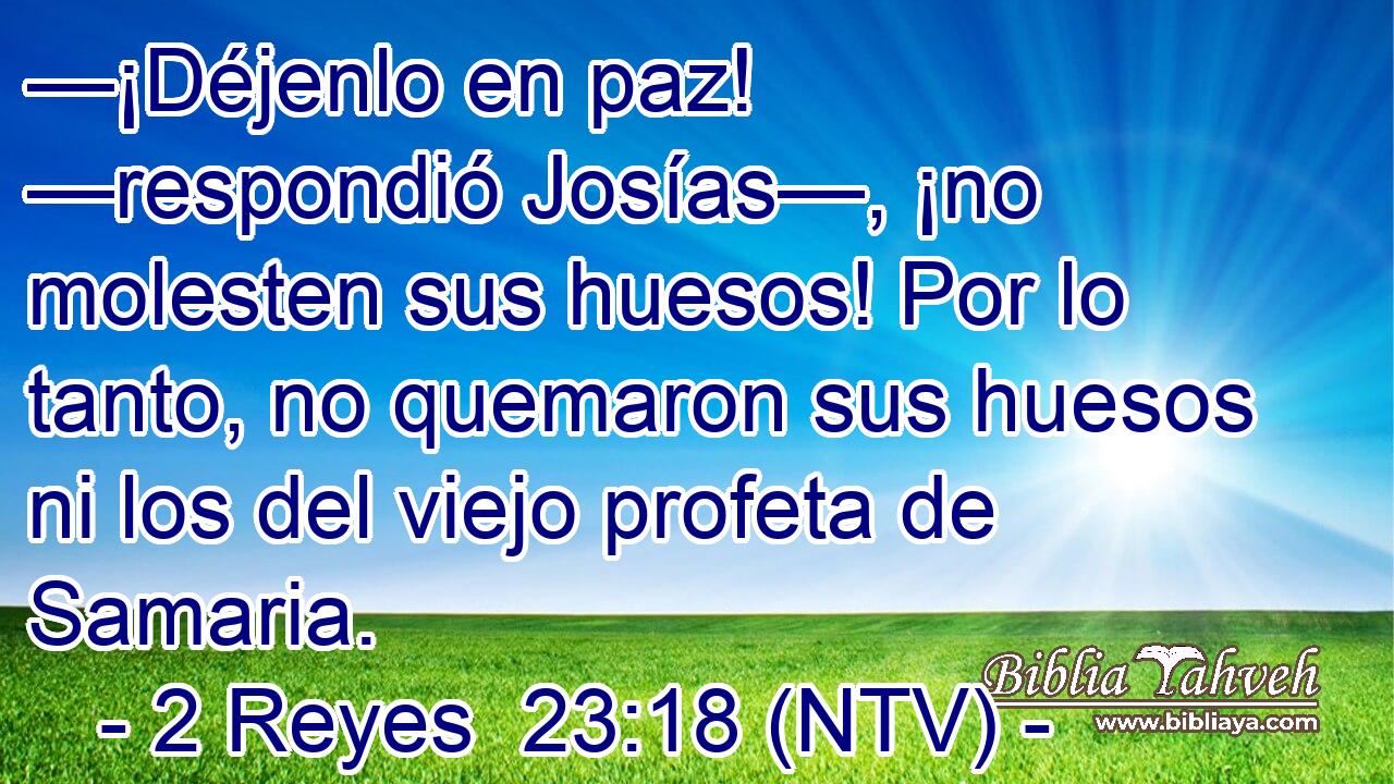 —¡Déjenlo en paz! —respondió Josías—, ¡no molesten sus huesos! Por lo tanto, no quemaron sus huesos ni los del viejo profeta de Samaria.
