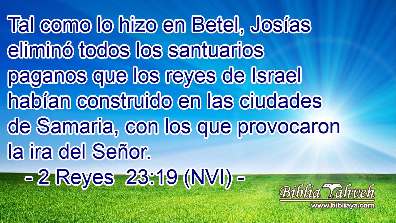  Tal como lo hizo en Betel, Josías eliminó todos los santuarios paganos que los reyes de Israel habían construido en las ciudades de Samaria, con los que provocaron la ira del Señor. 