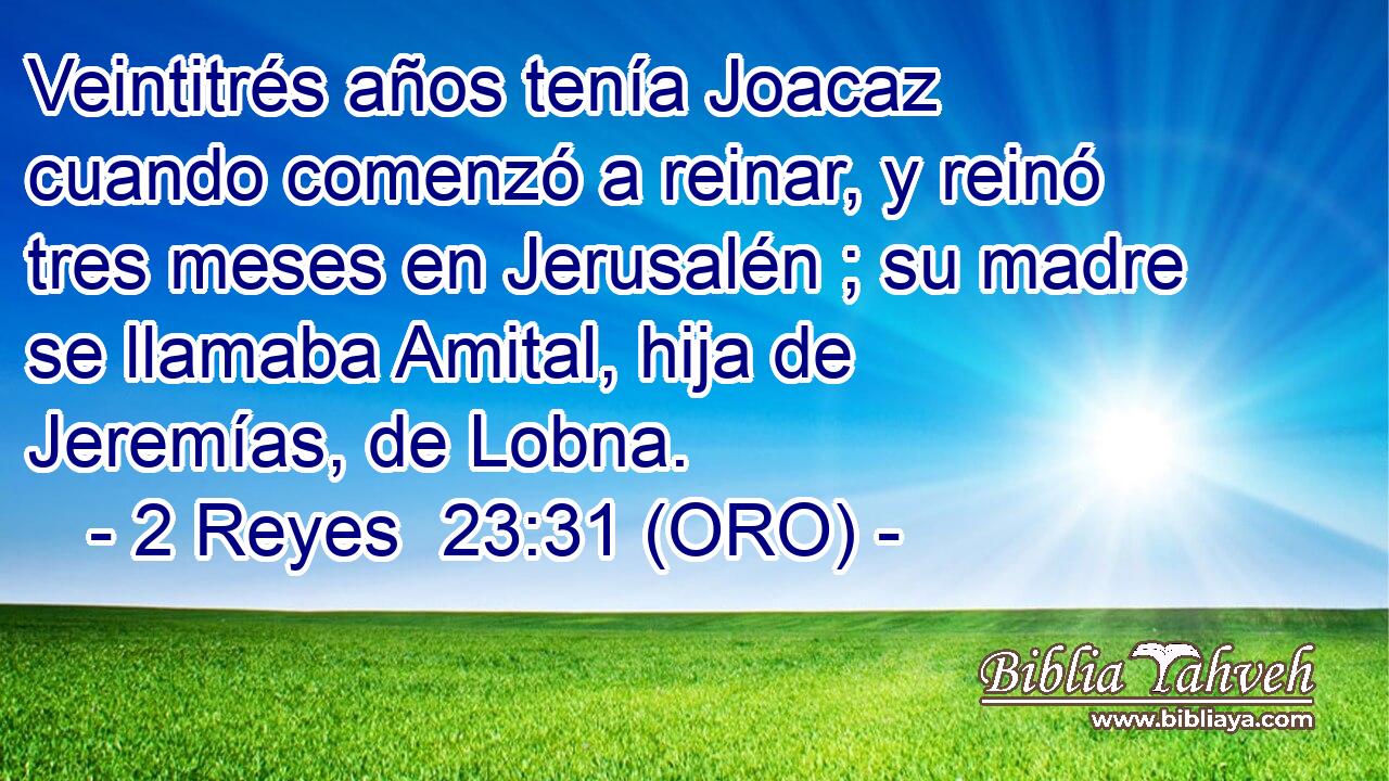  Veintitrés años tenía Joacaz cuando comenzó a reinar, y reinó tres meses en Jerusalén ; su madre se llamaba Amital, hija de Jeremías, de Lobna. 