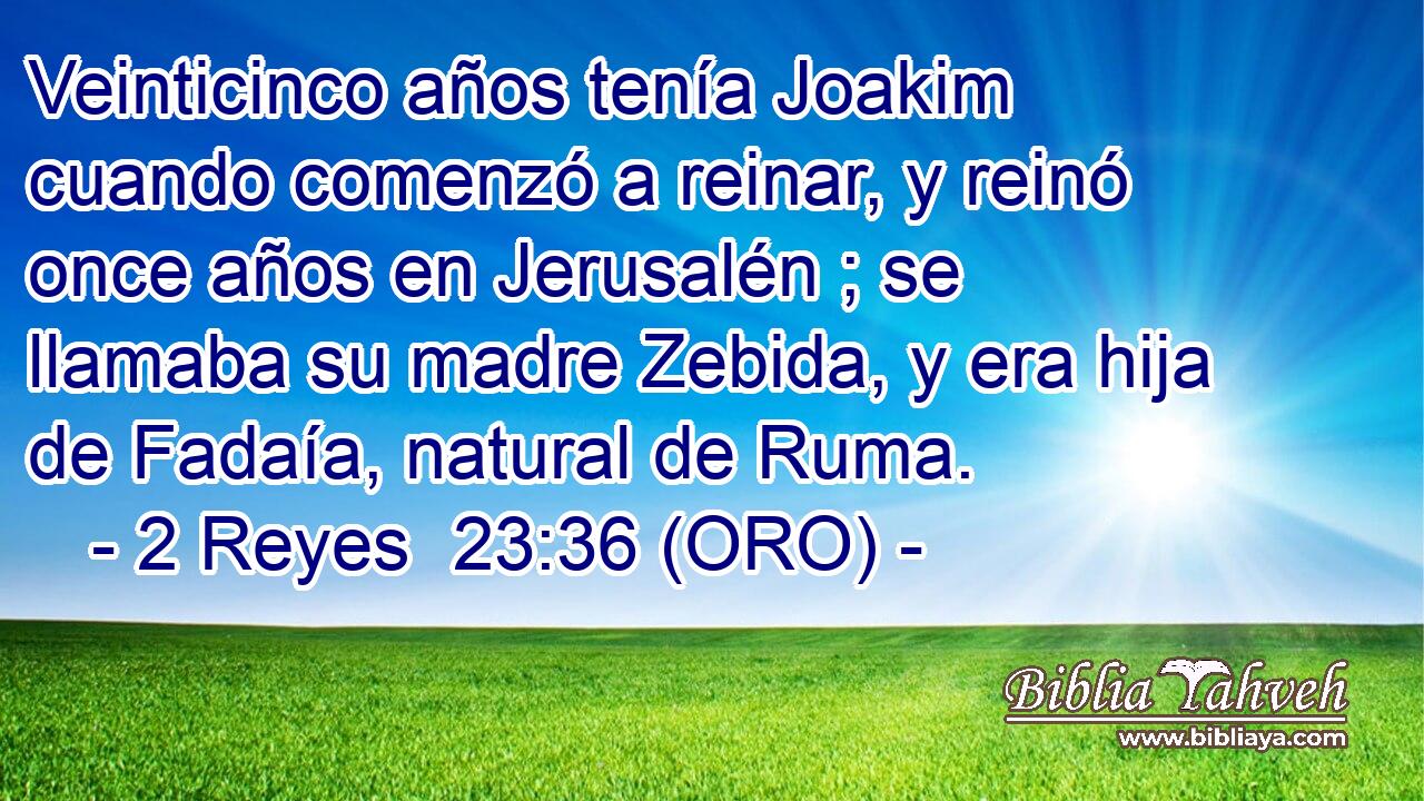 Veinticinco años tenía Joakim cuando comenzó a reinar, y reinó once años en Jerusalén ; se llamaba su madre Zebida, y era hija de Fadaía, natural de Ruma. 