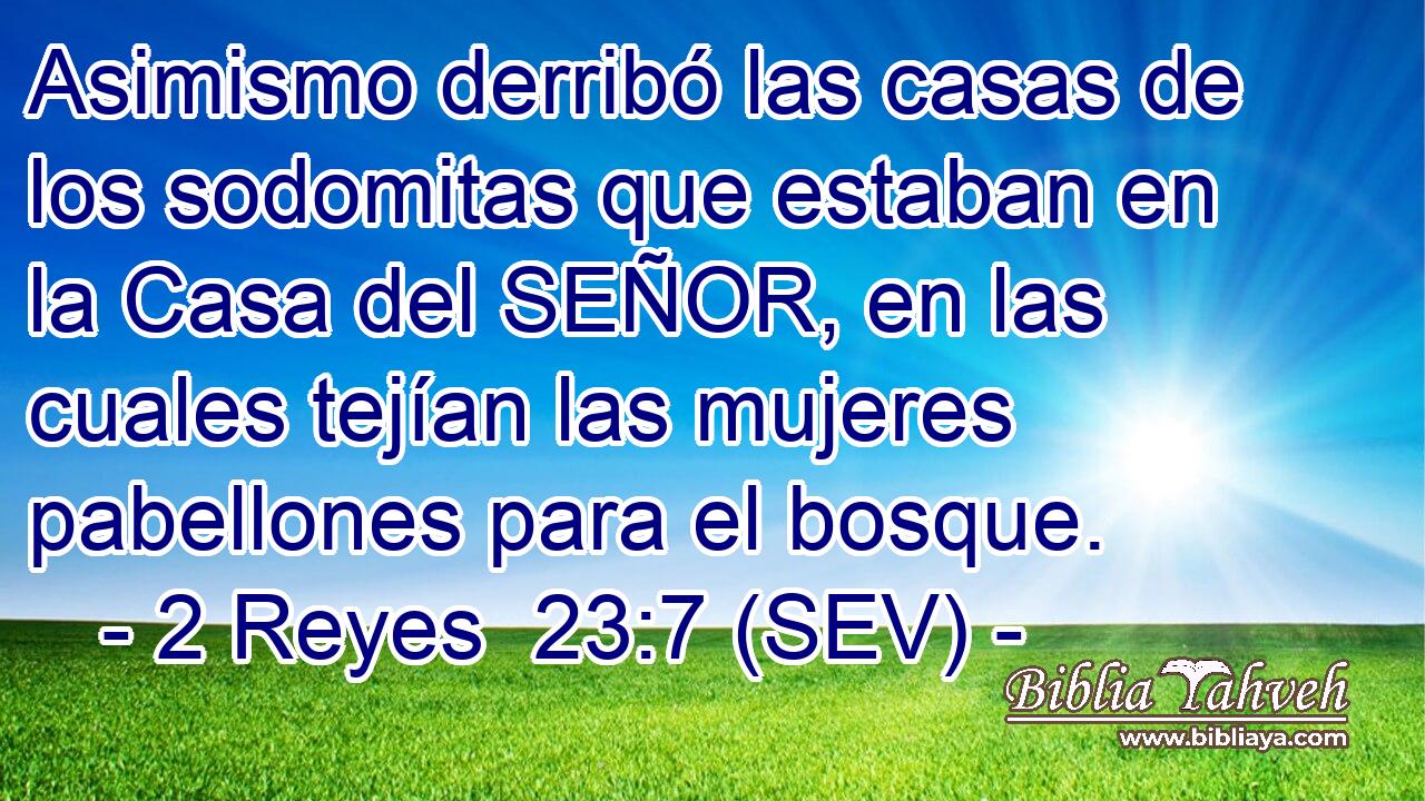 Asimismo derribó las casas de los sodomitas que estaban en la Casa del SEÑOR, en las cuales tejían las mujeres pabellones para el bosque.
