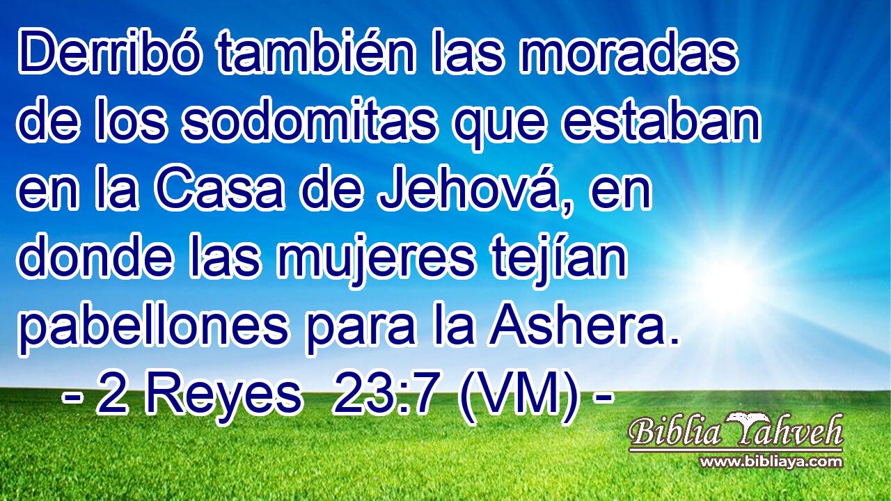  Derribó también las moradas de los sodomitas que estaban en la Casa de Jehová, en donde las mujeres tejían pabellones para la Ashera. 