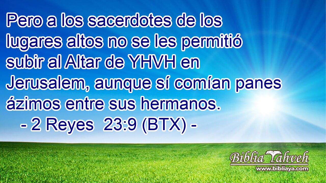 Pero a los sacerdotes de los lugares altos no se les permitió subir al Altar de YHVH en Jerusalem, aunque sí comían panes ázimos entre sus hermanos.