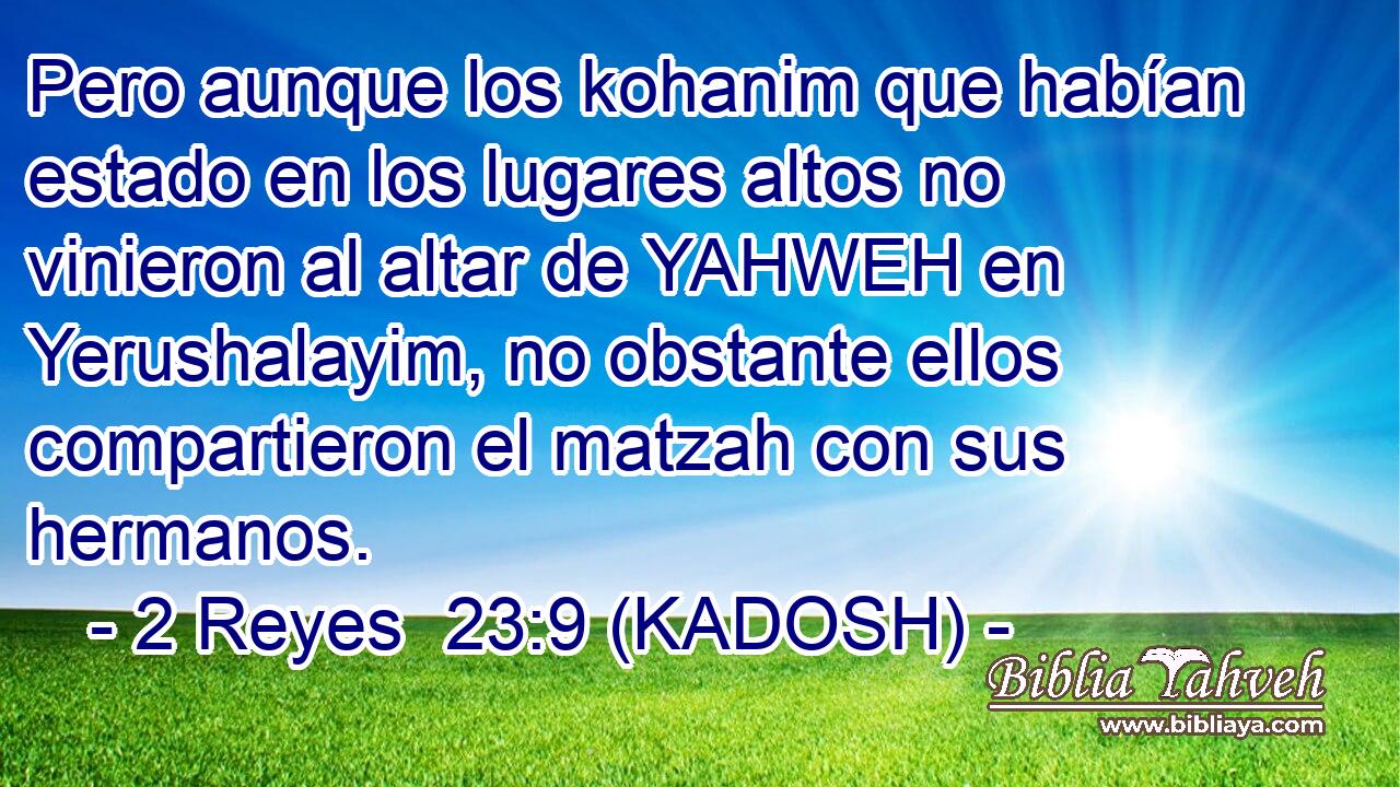  Pero aunque los kohanim que habían estado en los lugares altos no vinieron al altar de YAHWEH en Yerushalayim, no obstante ellos compartieron el matzah con sus hermanos. 
