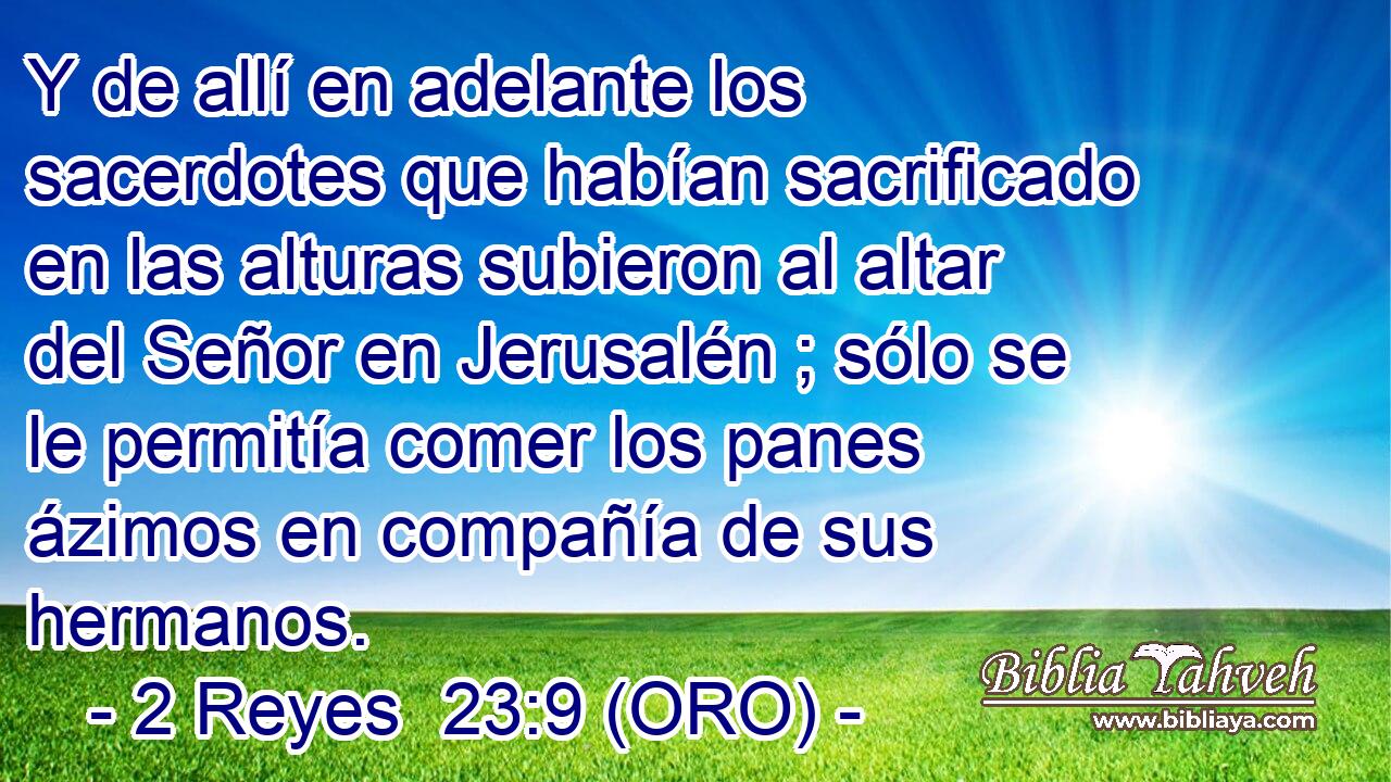 Y de allí en adelante los sacerdotes que habían sacrificado en las alturas subieron al altar del Señor en Jerusalén ; sólo se le permitía comer los panes ázimos en compañía de sus hermanos. 
