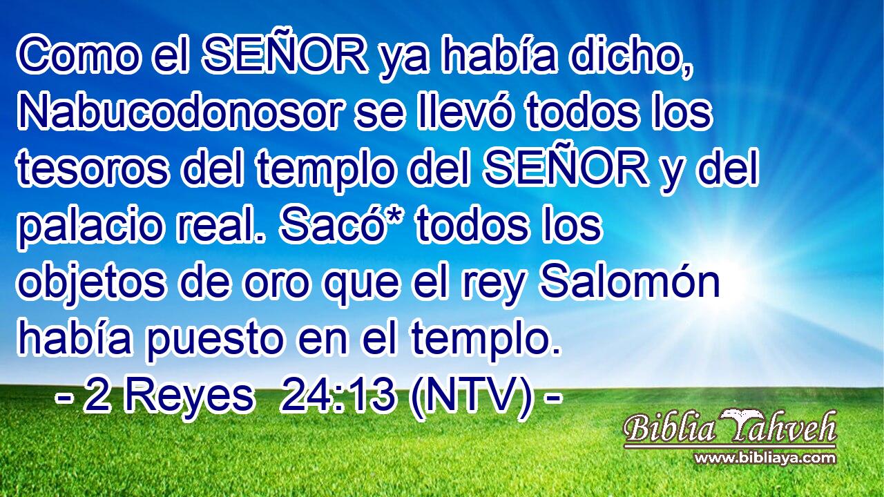 Como el SEÑOR ya había dicho, Nabucodonosor se llevó todos los tesoros del templo del SEÑOR y del palacio real. Sacó* todos los objetos de oro que el rey Salomón había puesto en el templo.